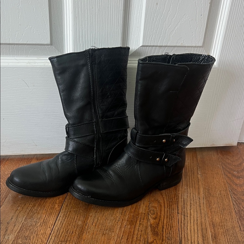 Steve Madden Black Leather Combat Boots